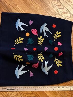 Bordeaux Navy Mini Skirt with Multicolor Bird & Floral Embroidery Floral
